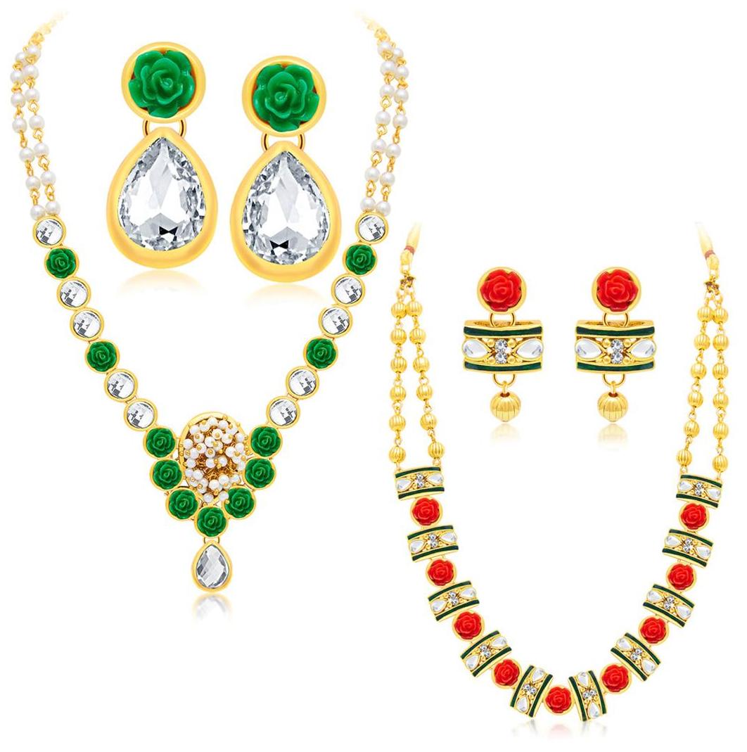 

Sukkhi Divine Gold Plated AD Set of 2 Necklace Set Combo For Women