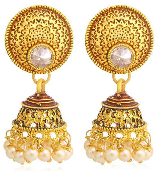 

Sukkhi Elegant Gold Plated Pearl Maroon Mint Meena Collection Jhumki Earring For Women