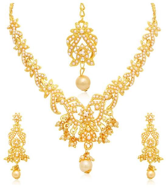

Sukkhi Elegant Gold Plated Pearl Collar Necklace Set For Women