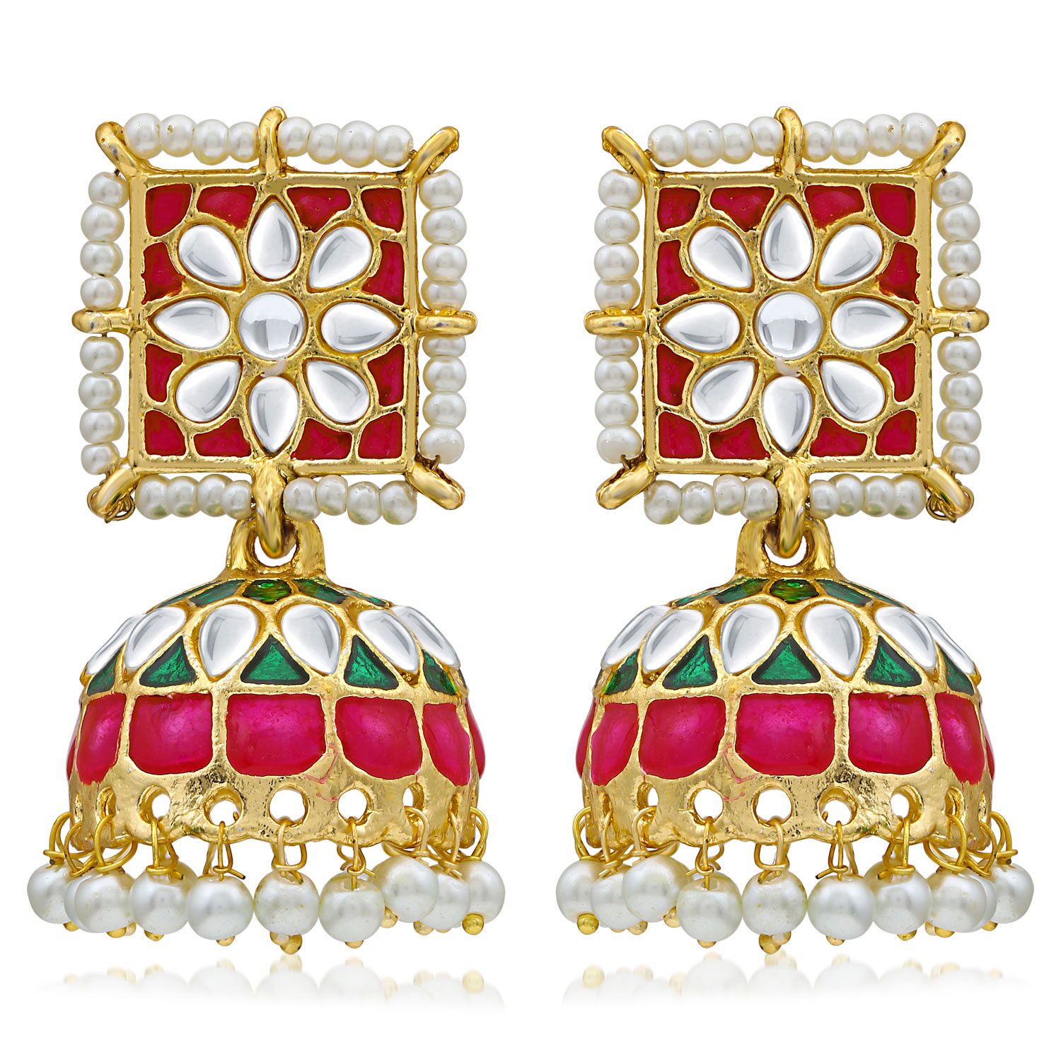 

Sukkhi Ethnic Pearl Gold Plated Kundan Meenakari Jhumki Earring For Women