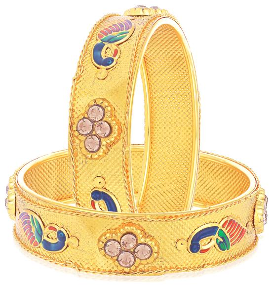 

Sukkhi Ethnic LCT 24 Carat 1 Gram Gold Plated Peacock Meenakari Bangle Set For Women