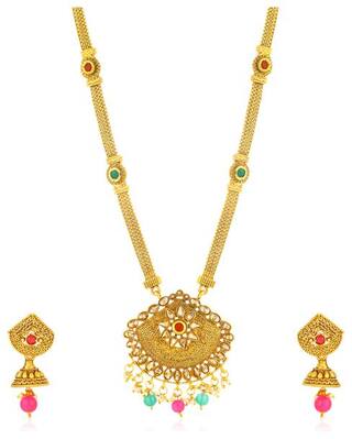 Sukkhi Excellent Gold Plated LCT Stone Long Haram Necklace Set for Women