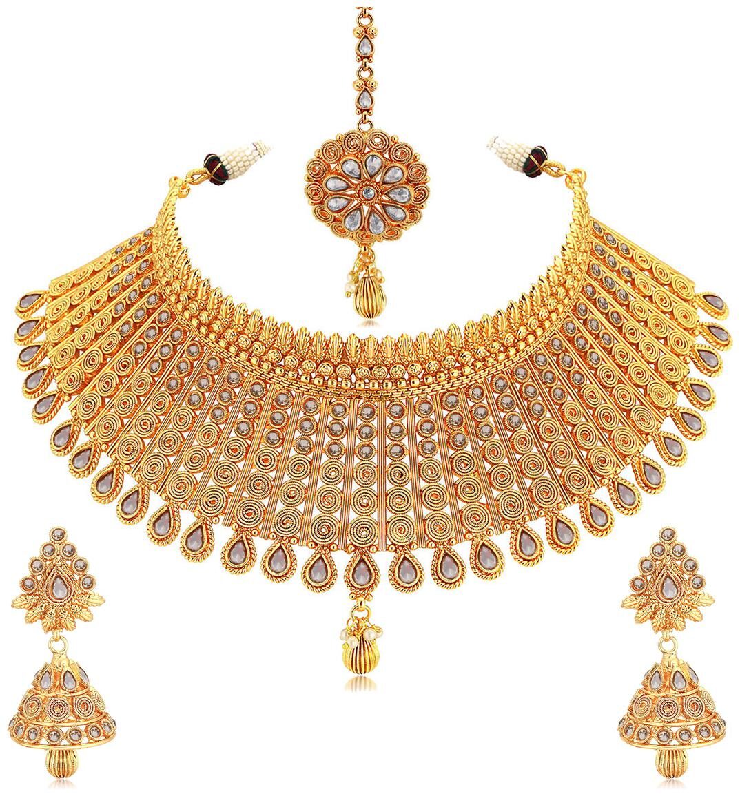 

Sukkhi Exclusive Gold Plated Wedding Jewellery Kundan Choker Necklace Set For Women