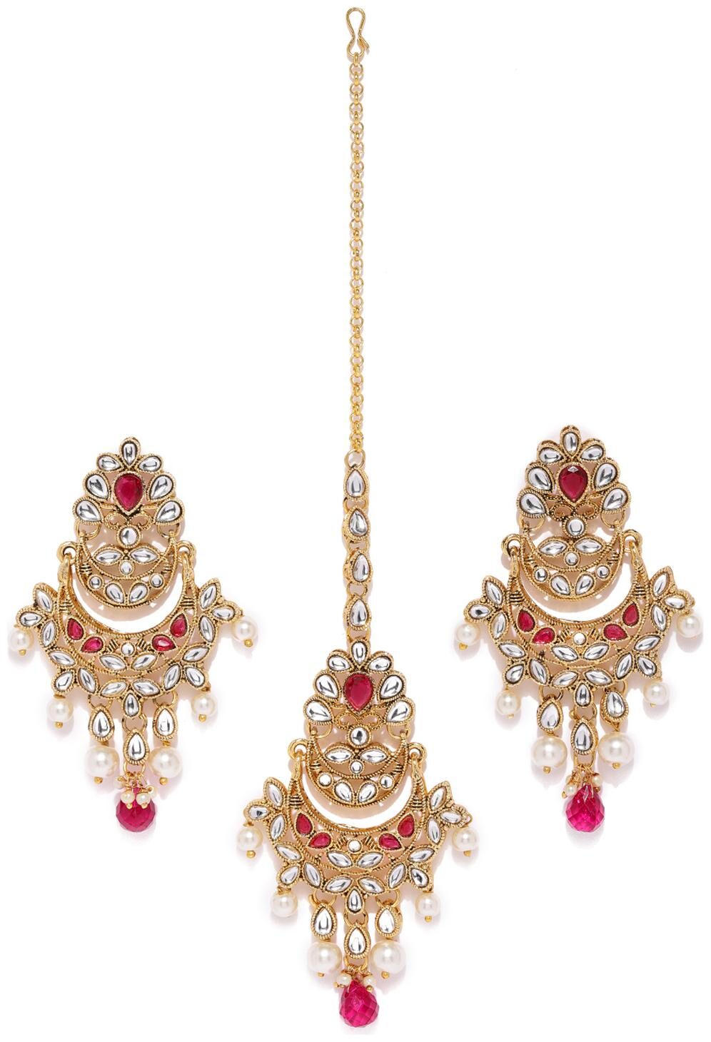 

Sukkhi Exclusive Kundan Gold Plated Pearl Earring Maangtikka Set For Women