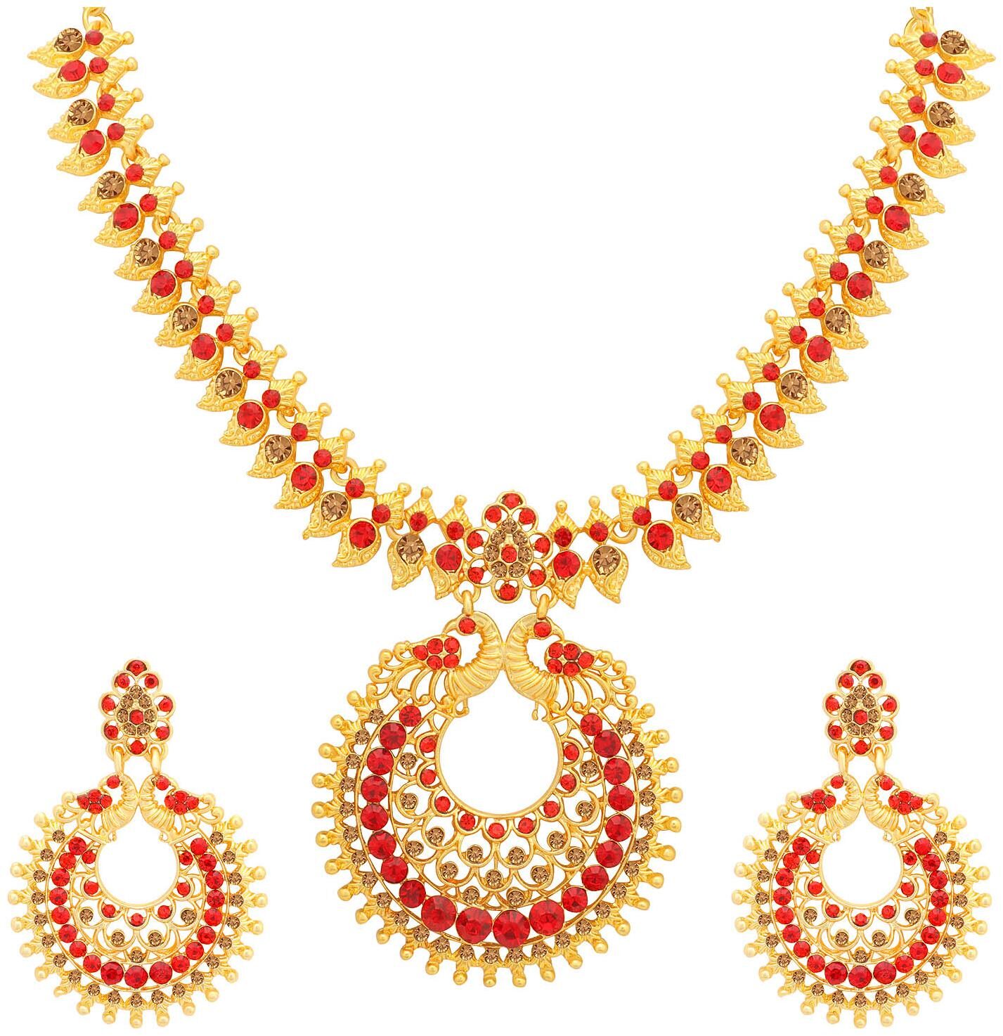 

Sukkhi Exclusive LCT and Red Stone Gold Plated Peacock Necklace Set for Women