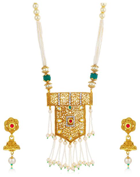 

Sukkhi Exotic Gold Plated Kundan and Pearl Collar Necklace Set for Women