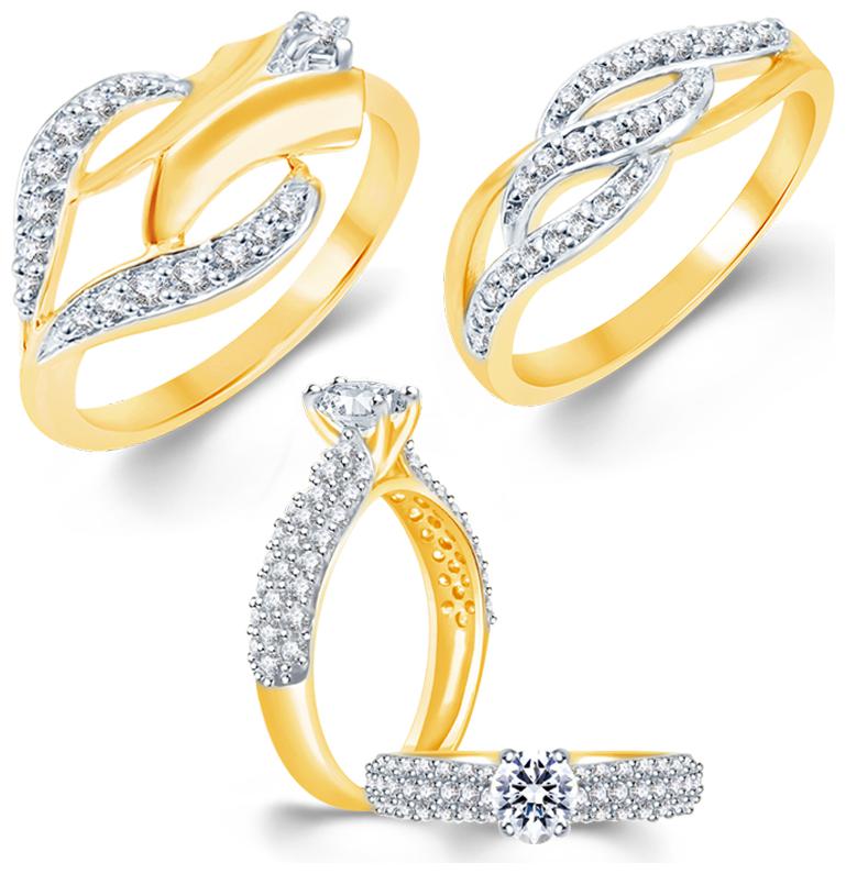 

Sukkhi Exotic Gold Plated Cz Set Of 3 Ladies Ring Combo For Women
