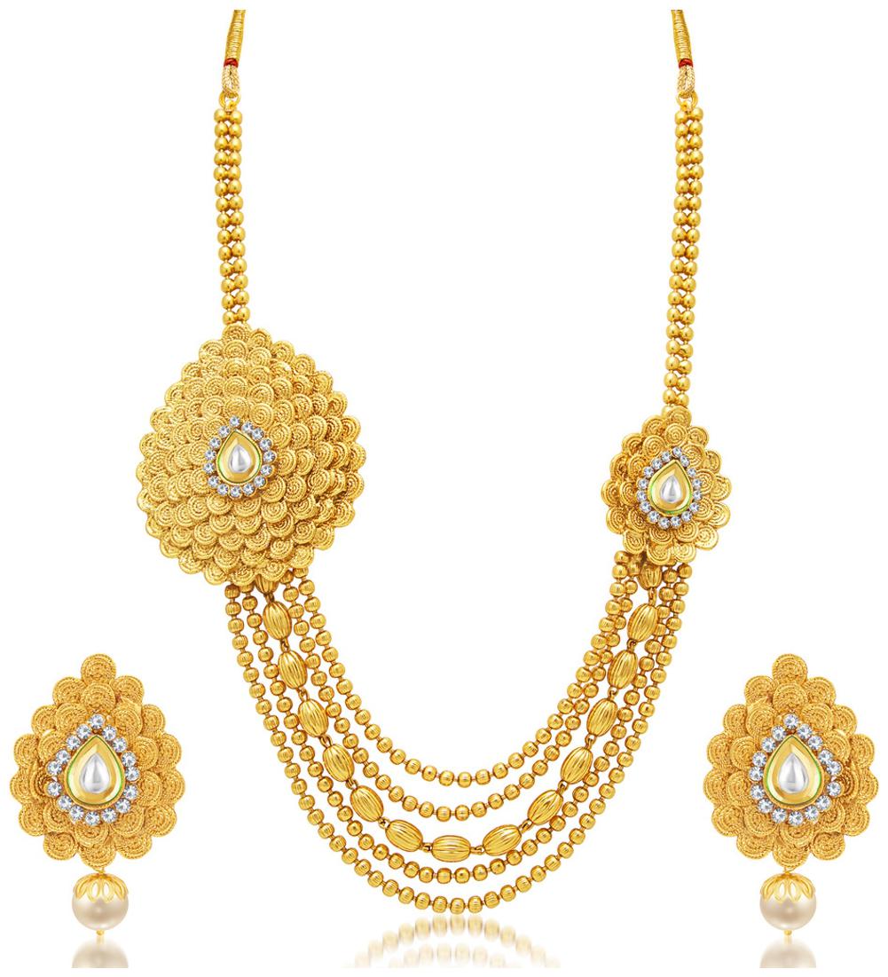 

Sukkhi Exquitely Jalebi 5 String Gold Plated AD Necklace Set For Women
