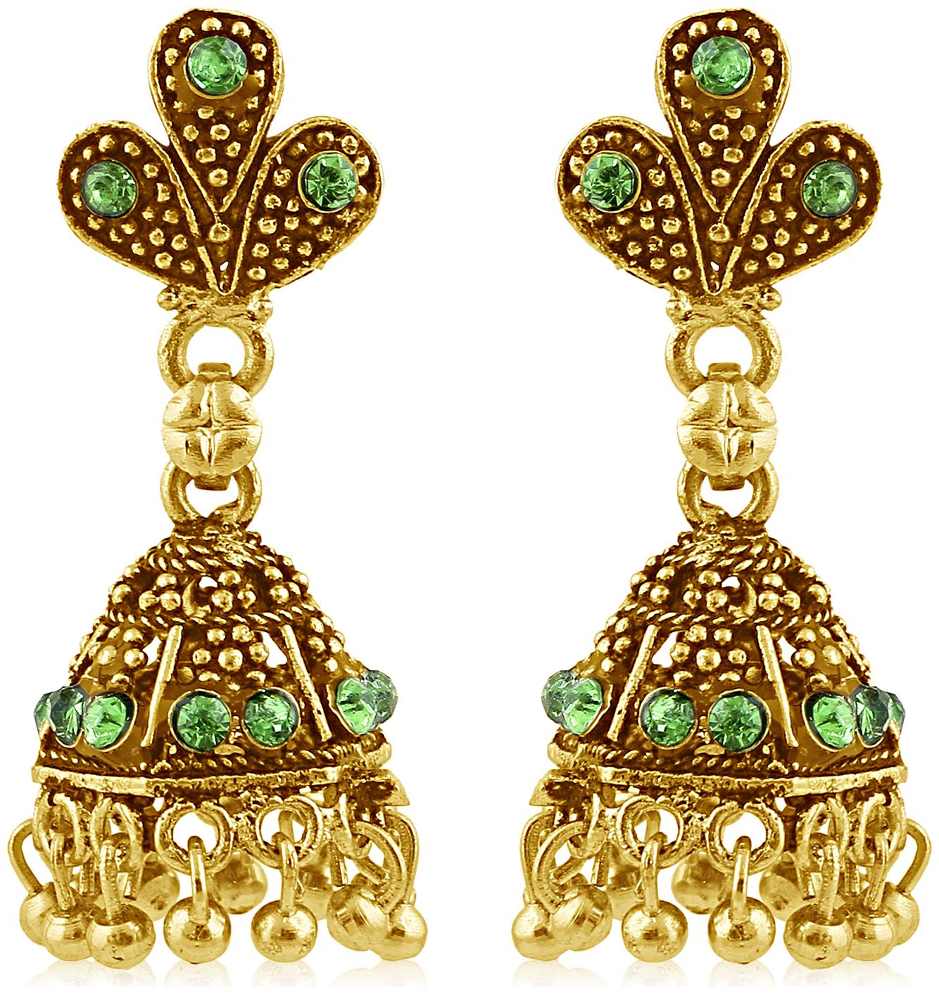 

Sukkhi Exquitely Gold Plated Green Studded Jhumki Stone Earring For Women