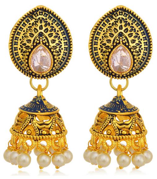 

Sukkhi Eye-Catchy Gold Plated Pearl Purple Mint Meena Collection Jhumki Earring For Women