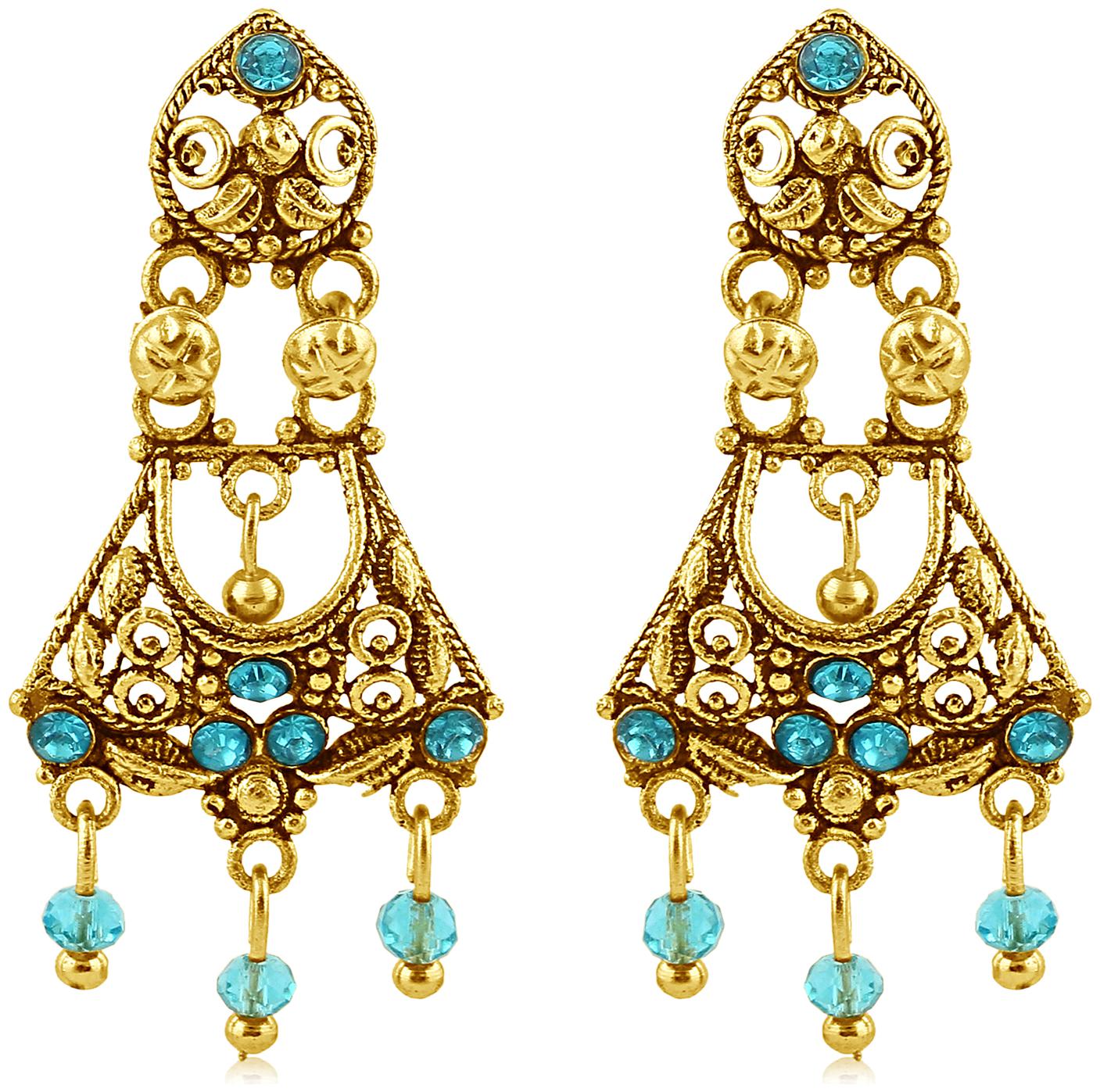 

Sukkhi Fabulous Gold Plated Aqua Studded Dangler Stone Earring For Women