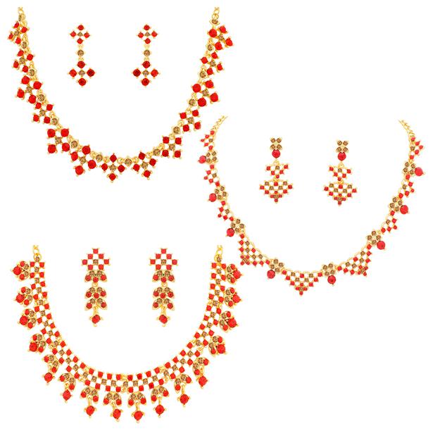 

Sukkhi Fancy LCT and Red Stone Gold Plated Necklace Set Combo for Women