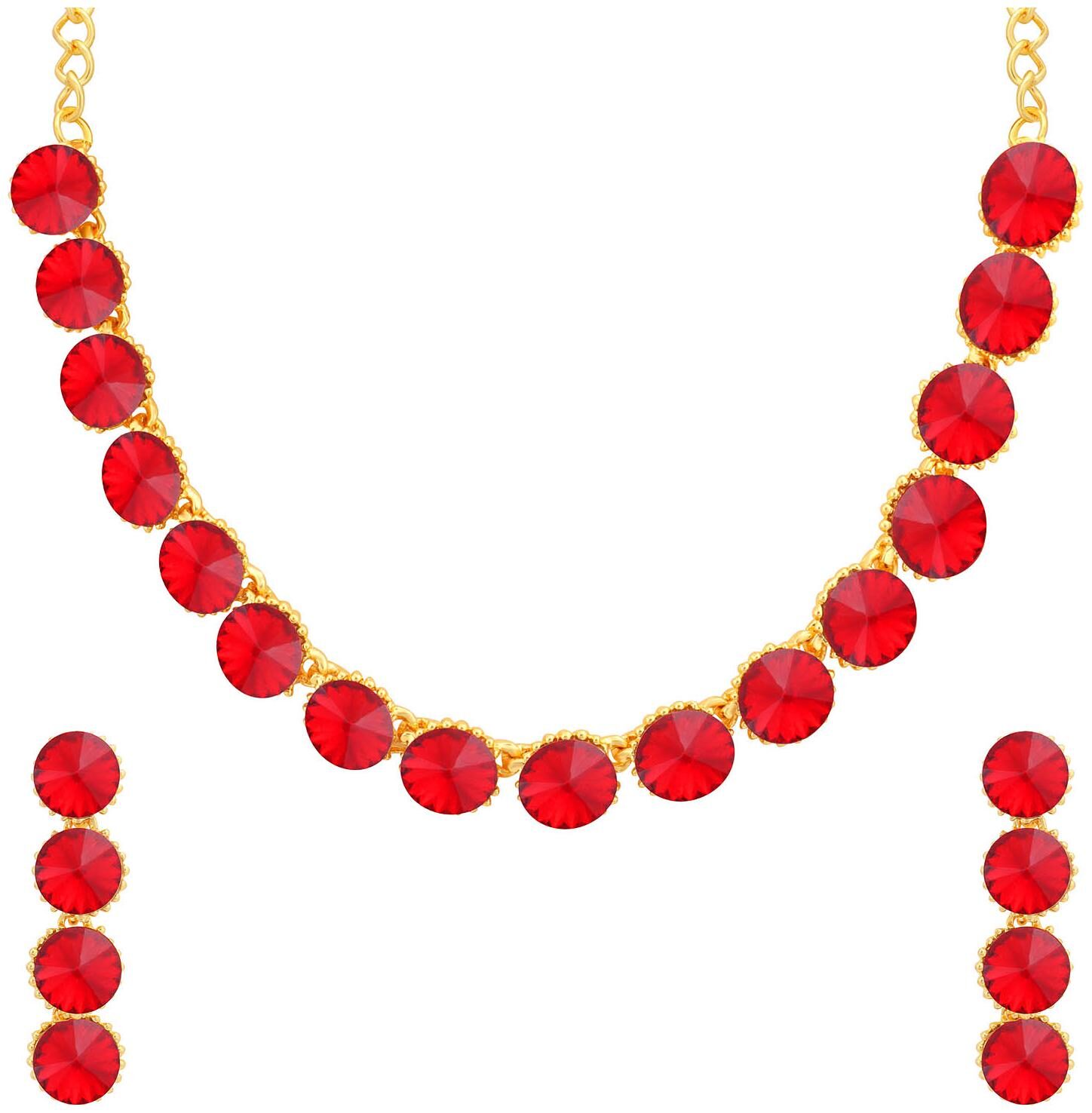 

Sukkhi Fancy Red Stone Gold Plated Necklace Set for Women