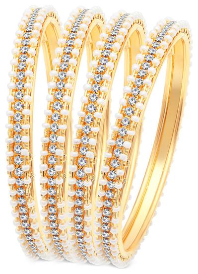 

Sukkhi Fascinating Pearl Gold Plated Wedding Jewellery Austrian Diamond Bangles Set of 4 for Women