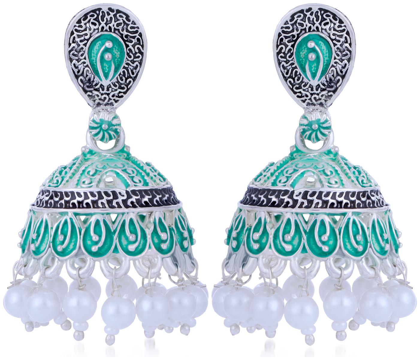 

Sukkhi Fascinating Mint Collection Pearl Oxidised Jhumki Earring For Women