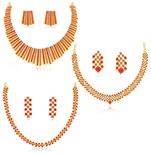 

Sukkhi Fashionable LCT and Red Stone Gold Plated Necklace Set Combo for Women