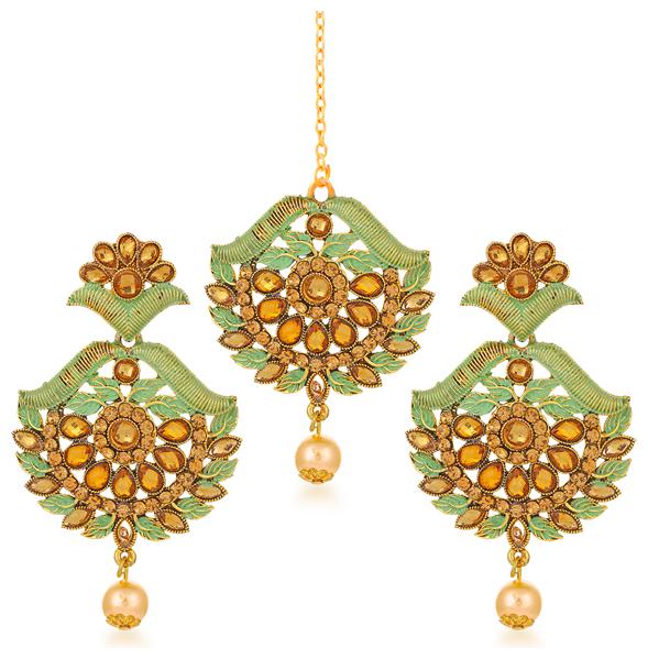 

Sukkhi Fine Gold Plated LCT Stone Chand Bali Earring Maangtikka for Women