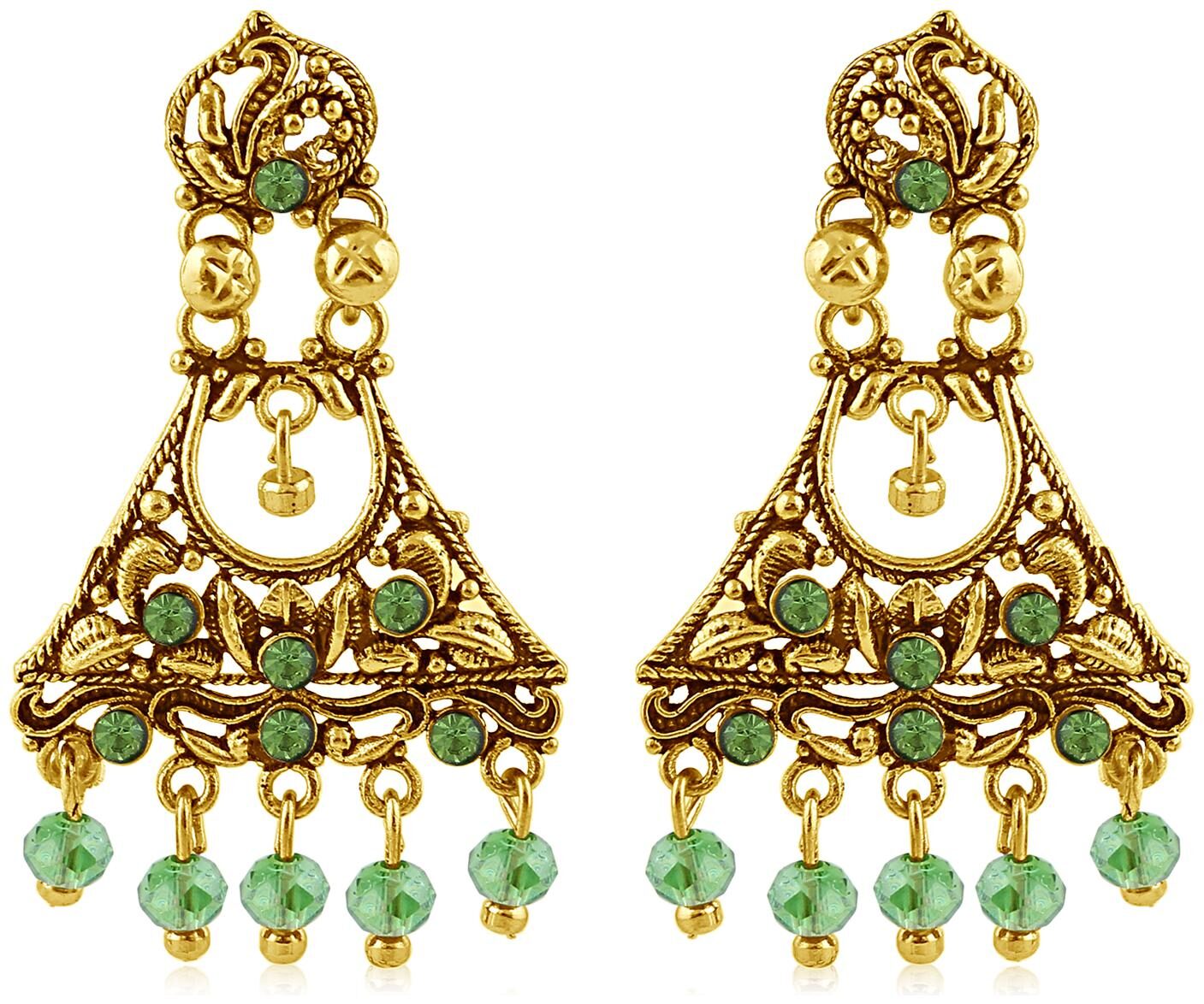 

Sukkhi Fine Gold Plated Green Studded Chandelier Stone Earring For Women