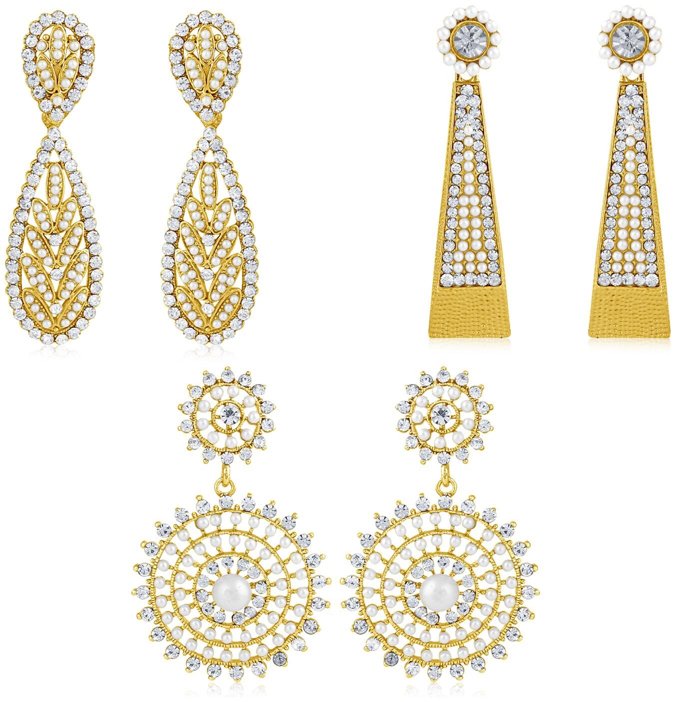 

Sukkhi Finely Pearl Gold Plated Set of 3 Pair Dangle Earring Combo For Women