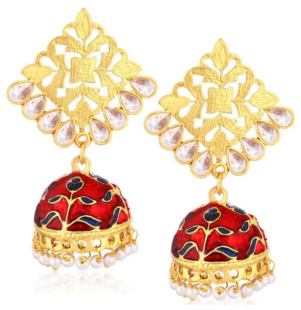 

Sukkhi Floral Gold Plated Kundan Meenakari Jhumki Earrings For Women