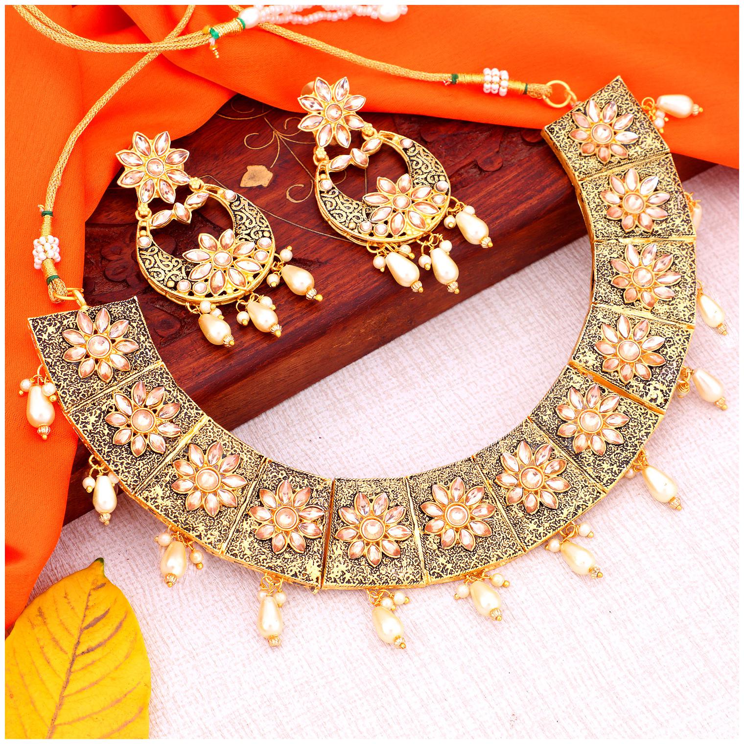 

Sukkhi Glamorous Mint Collection Gold Plated Choker Necklace Set For Women