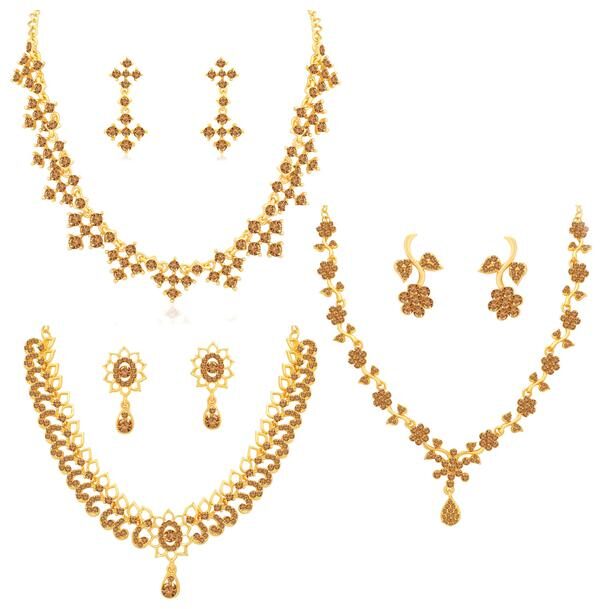

Sukkhi Gleaming LCT Gold Plated Floral Necklace Set Combo for Women