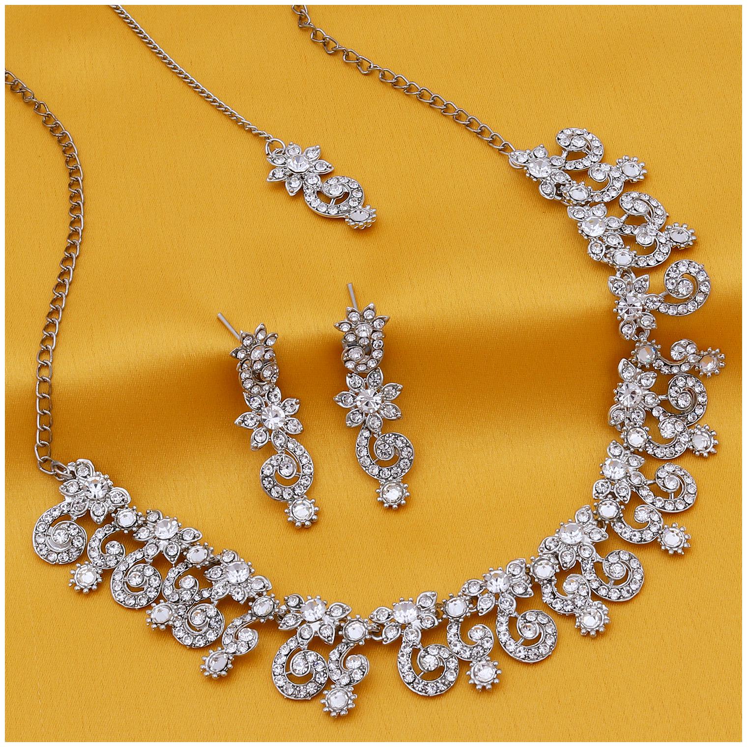 

Sukkhi Glimish Rhodium Plated Necklace Set For Women