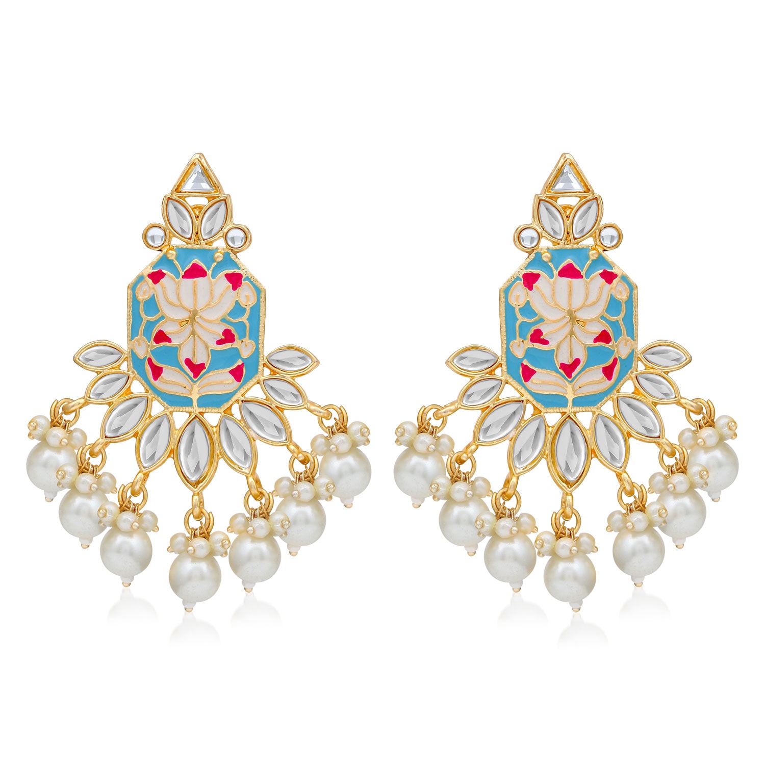 

Sukkhi Glimmery Pearl Gold Plated Lotus Meenakari Dangle Earring For Women