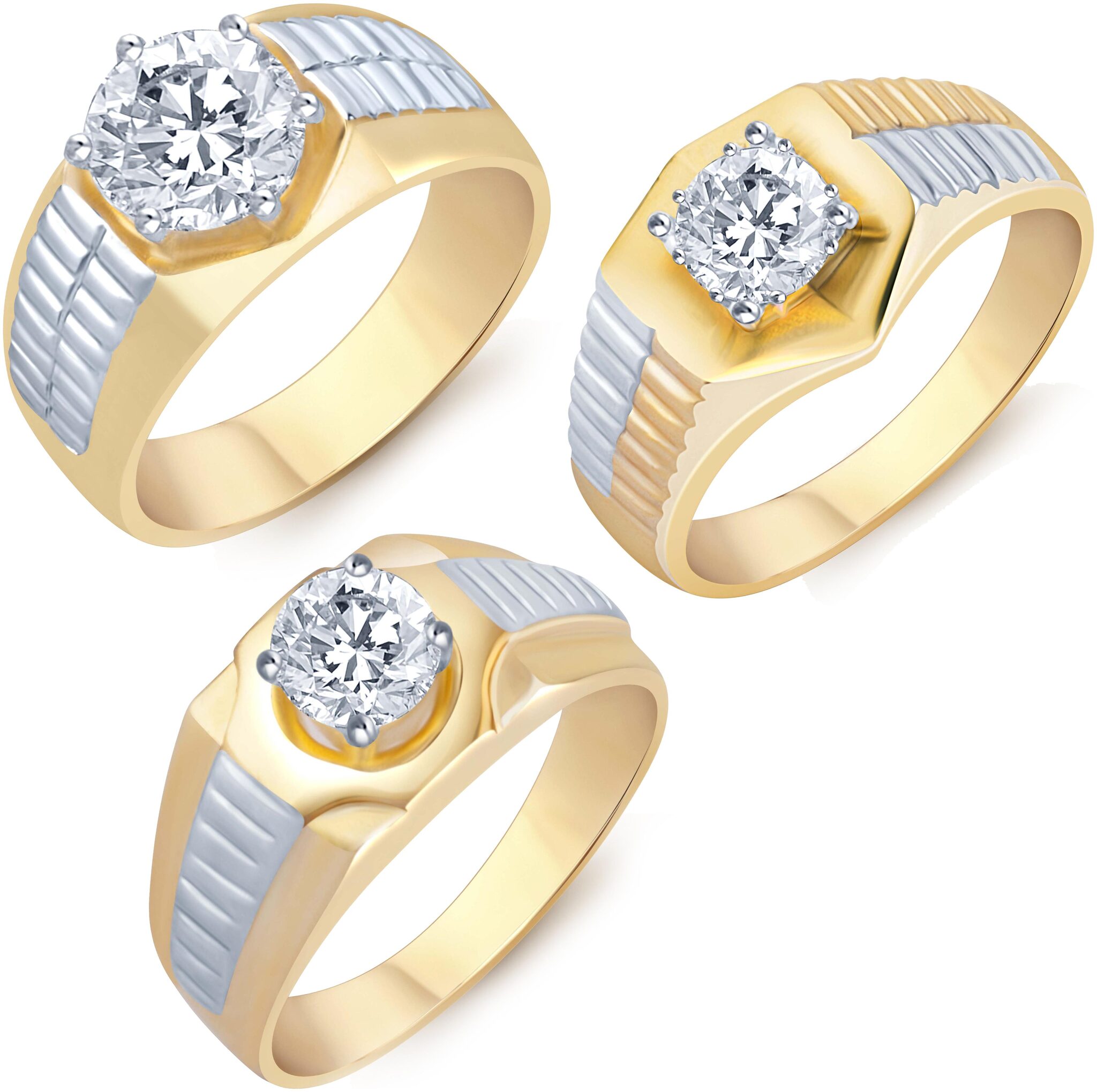 

Sukkhi Glimmery Gold Plated Solitaire Set Of 3 Gents Ring Combo For Women