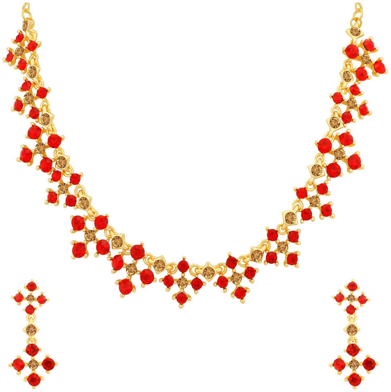

Sukkhi Glistening LCT and Red Stone Gold Plated Necklace Set for Women