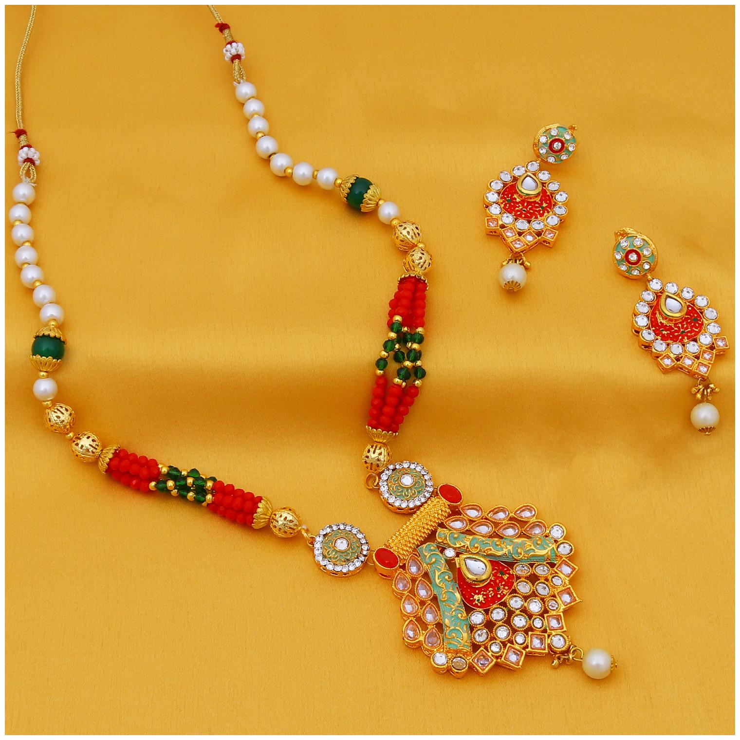 

Sukkhi Glistening Pearl Gold Plated Mint Collection Kundan Necklace Set For Women