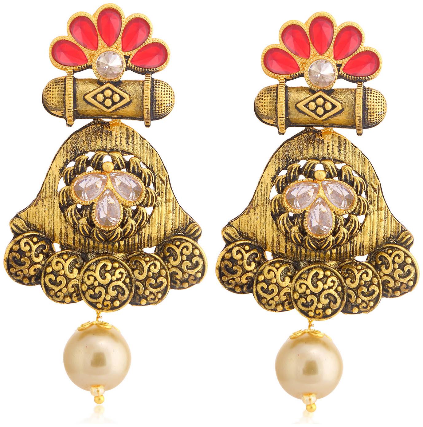 

Sukkhi Glittery Gold Plated Pearl Chandelier Earring For Women