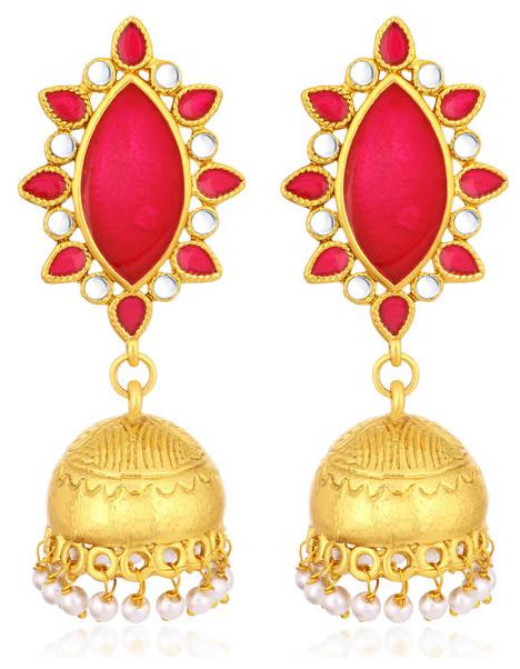 

Sukkhi Glorious Gold Plated Pearl Meenakari Jhumki Earrings For Women
