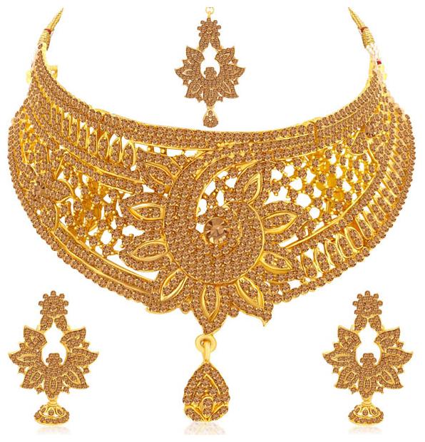 

Sukkhi Glorious Gold Plated LCT Stone Choker Necklace Set For Women