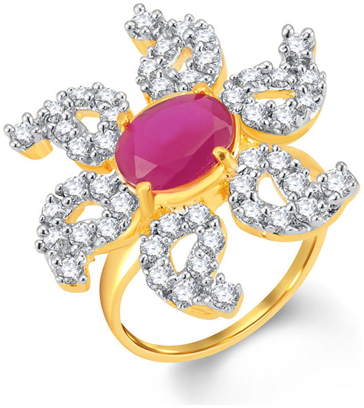 

Sukkhi Glorious Gold And Rhodium Plated Cz And Ruby Studded Ring