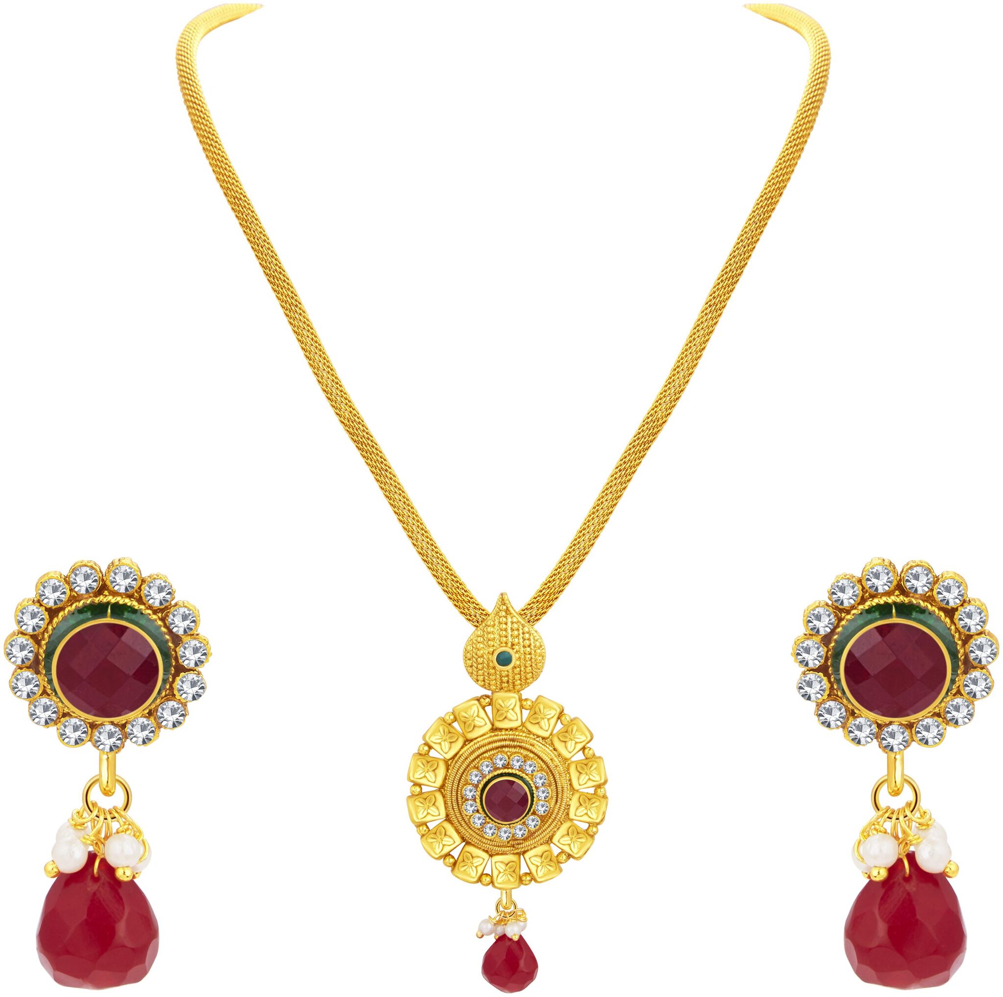 

Sukkhi Gold Pendant Set with Earrings For Women