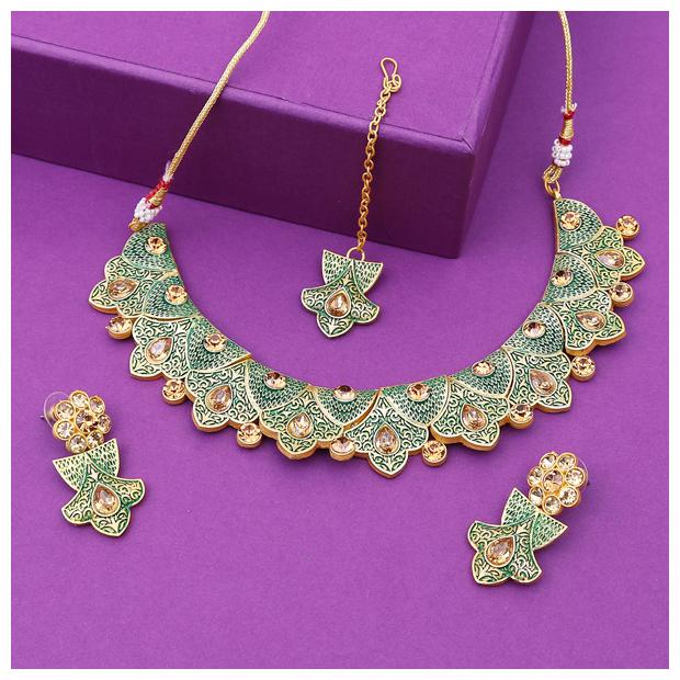 

Sukkhi Gorgeous Gold Plated Mint Meena Collection Choker Necklace Set for Women