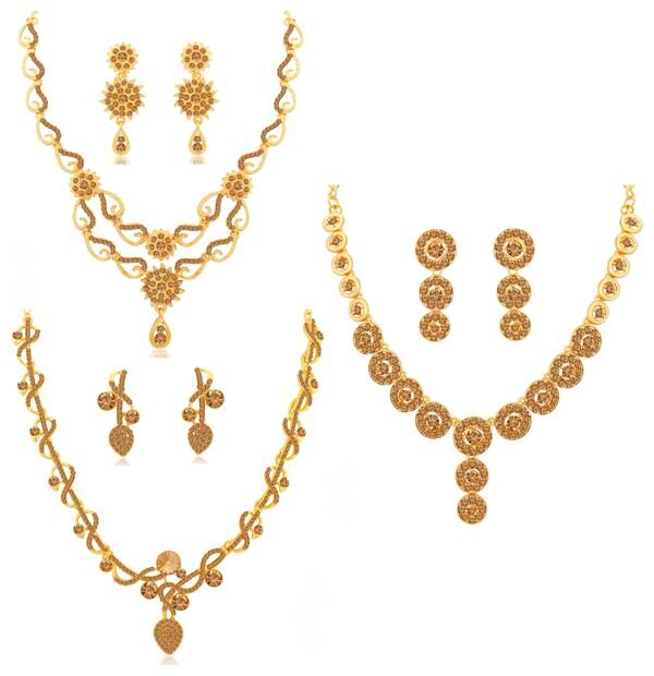 

Sukkhi Gorgeous LCT Gold Plated Floral Necklace Set Combo for Women