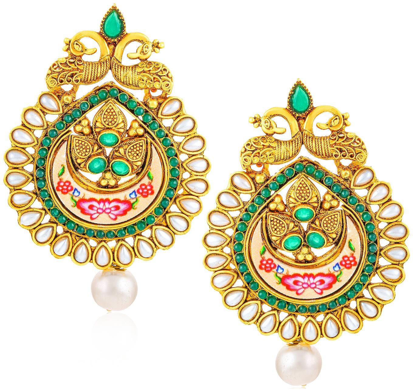

Sukkhi Graceful Gold Plated Kundan Peacock Almond Earring for Women