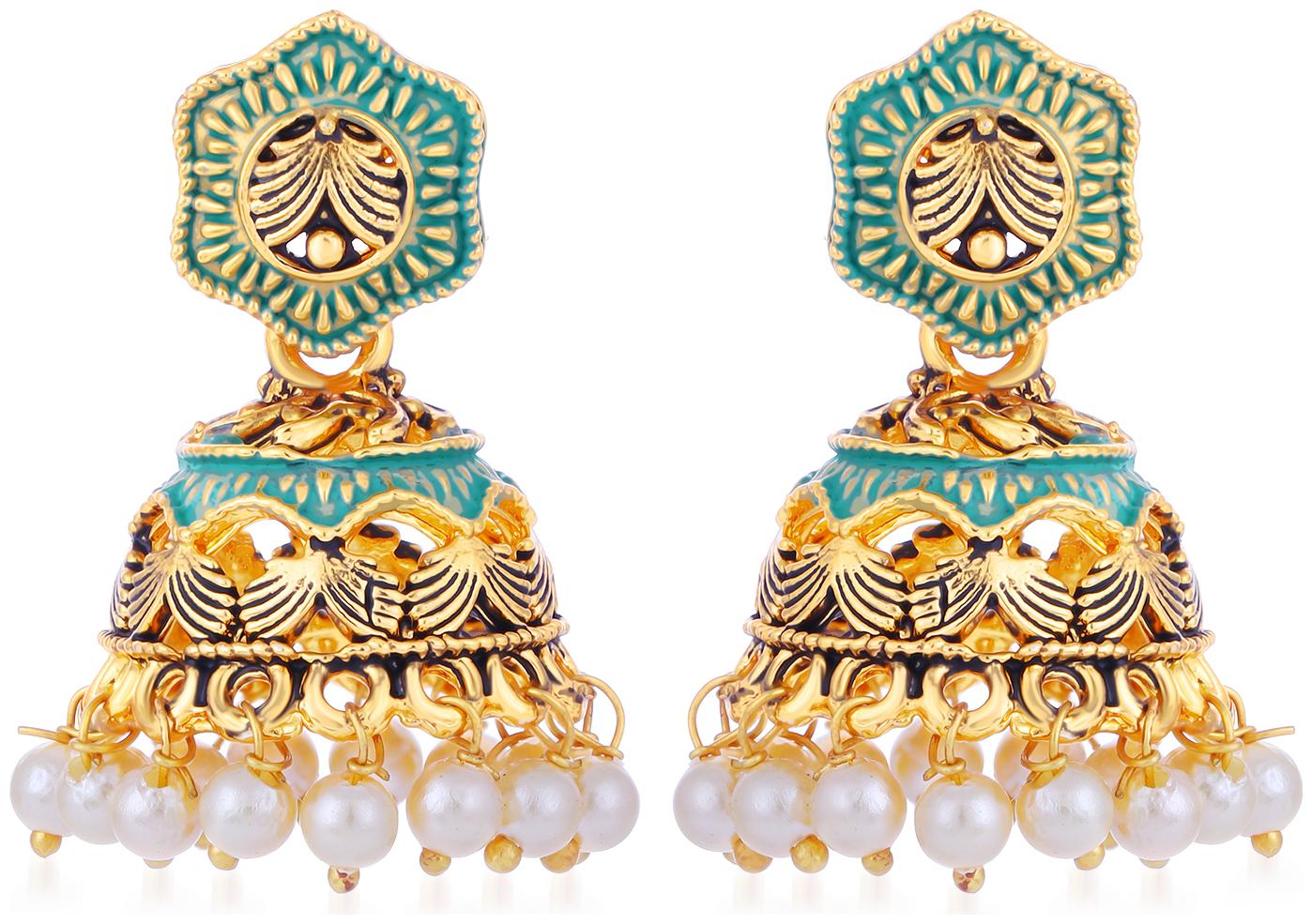 

Sukkhi Graceful Pearl Gold Plated Mint Collection Jhumki Earring For Women