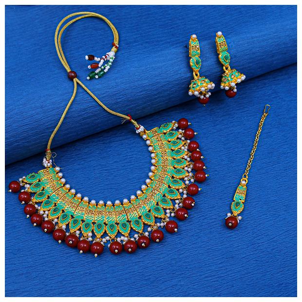 

Sukkhi Graceful Mint Collection Floral Gold Plated Necklace Set for Women
