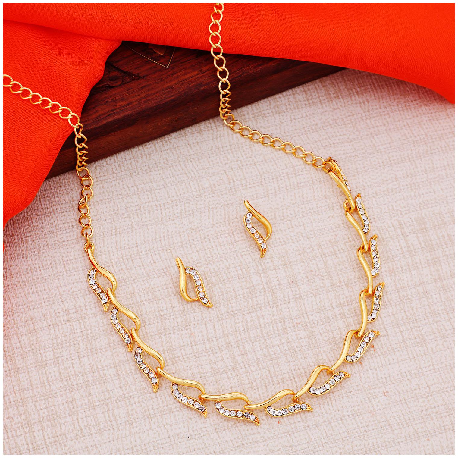 

Sukkhi Glitzy Gold Plated Wedding Jewellery Austrian Diamond Necklace Set for Women
