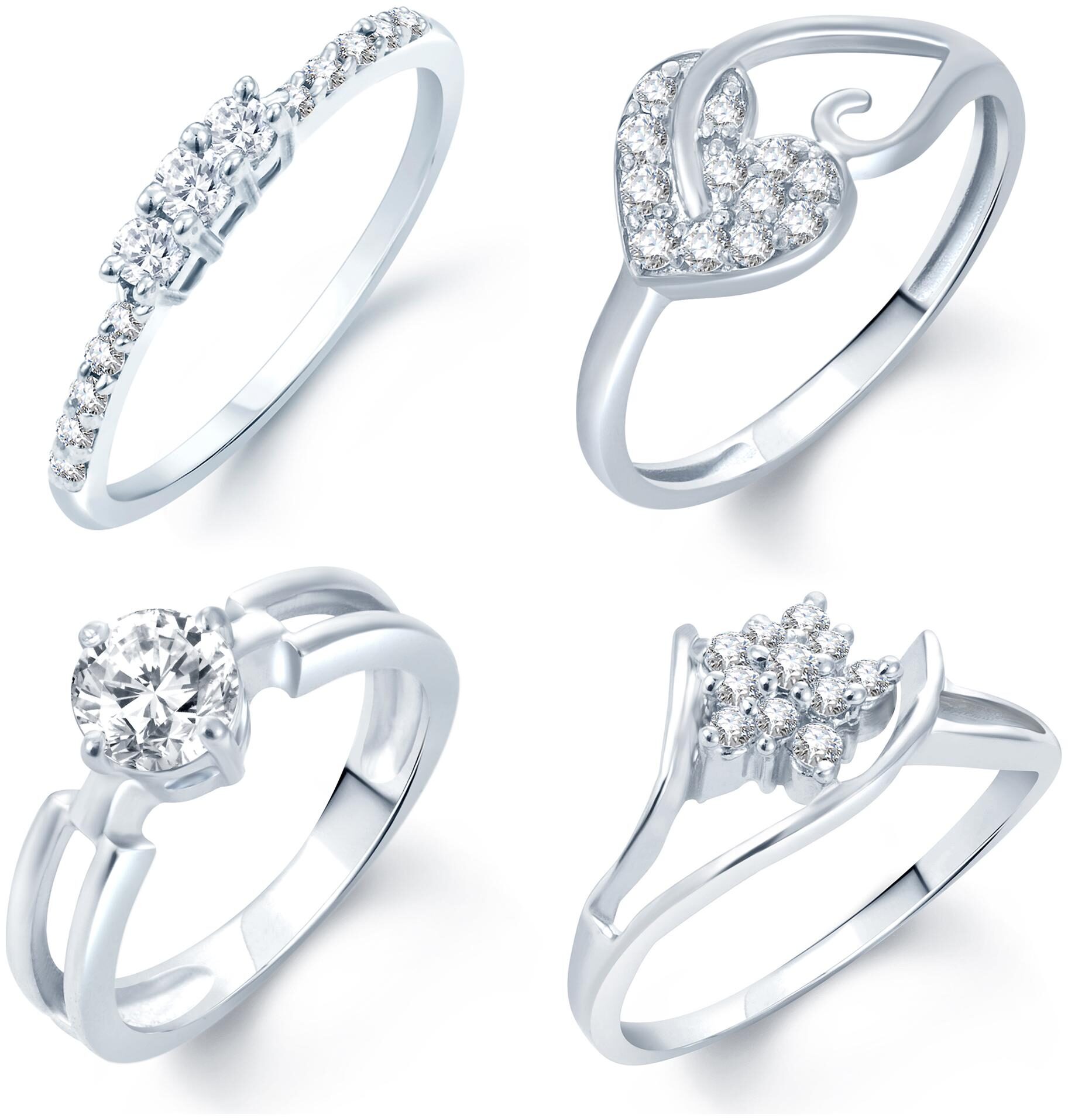

Sukkhi Incredible Rhodium Plated Set Of 4 CZ Ring Combo For Women