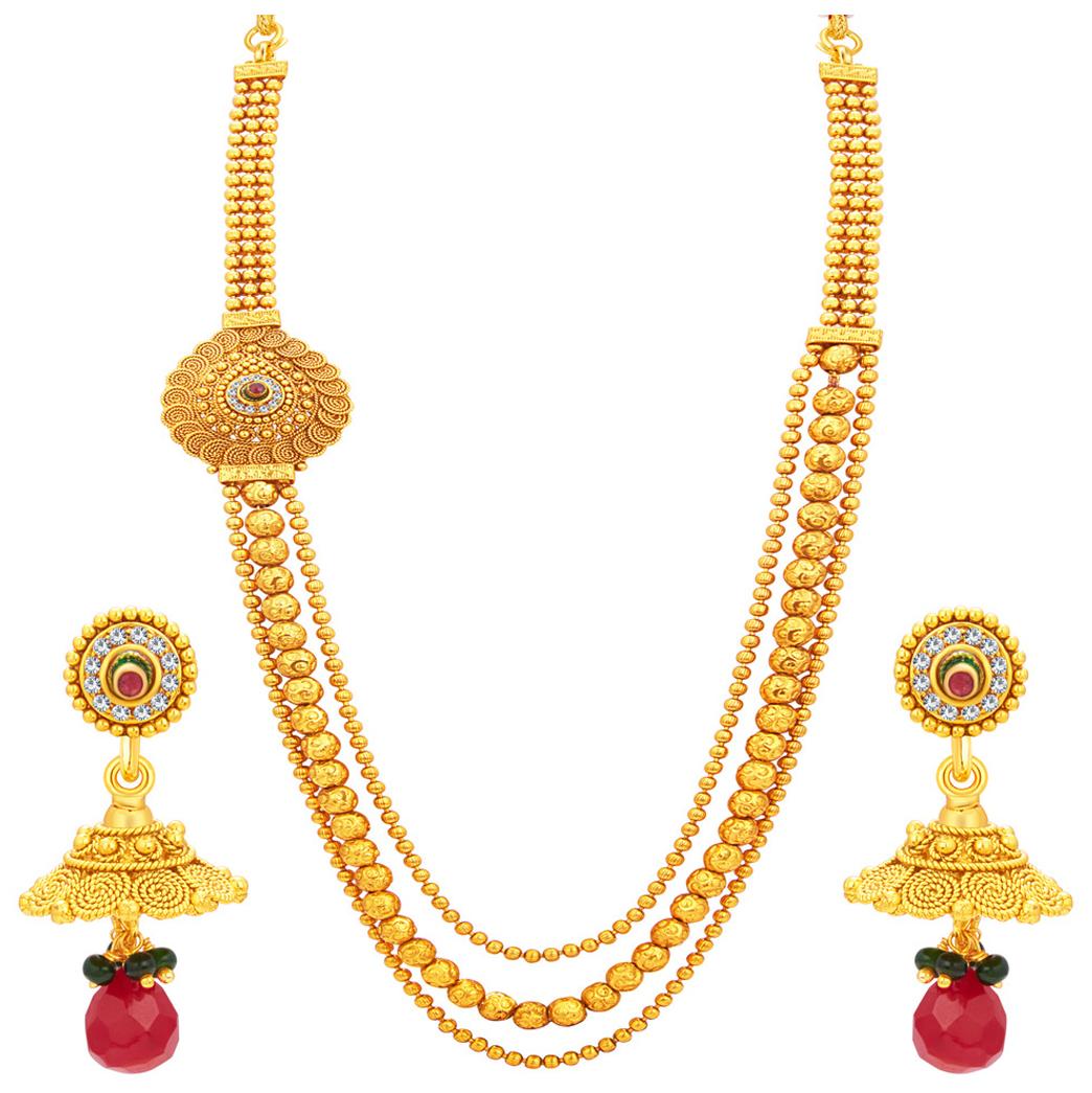

Sukkhi Intricately Three String Jalebi Gold Plated Necklace Set For Women