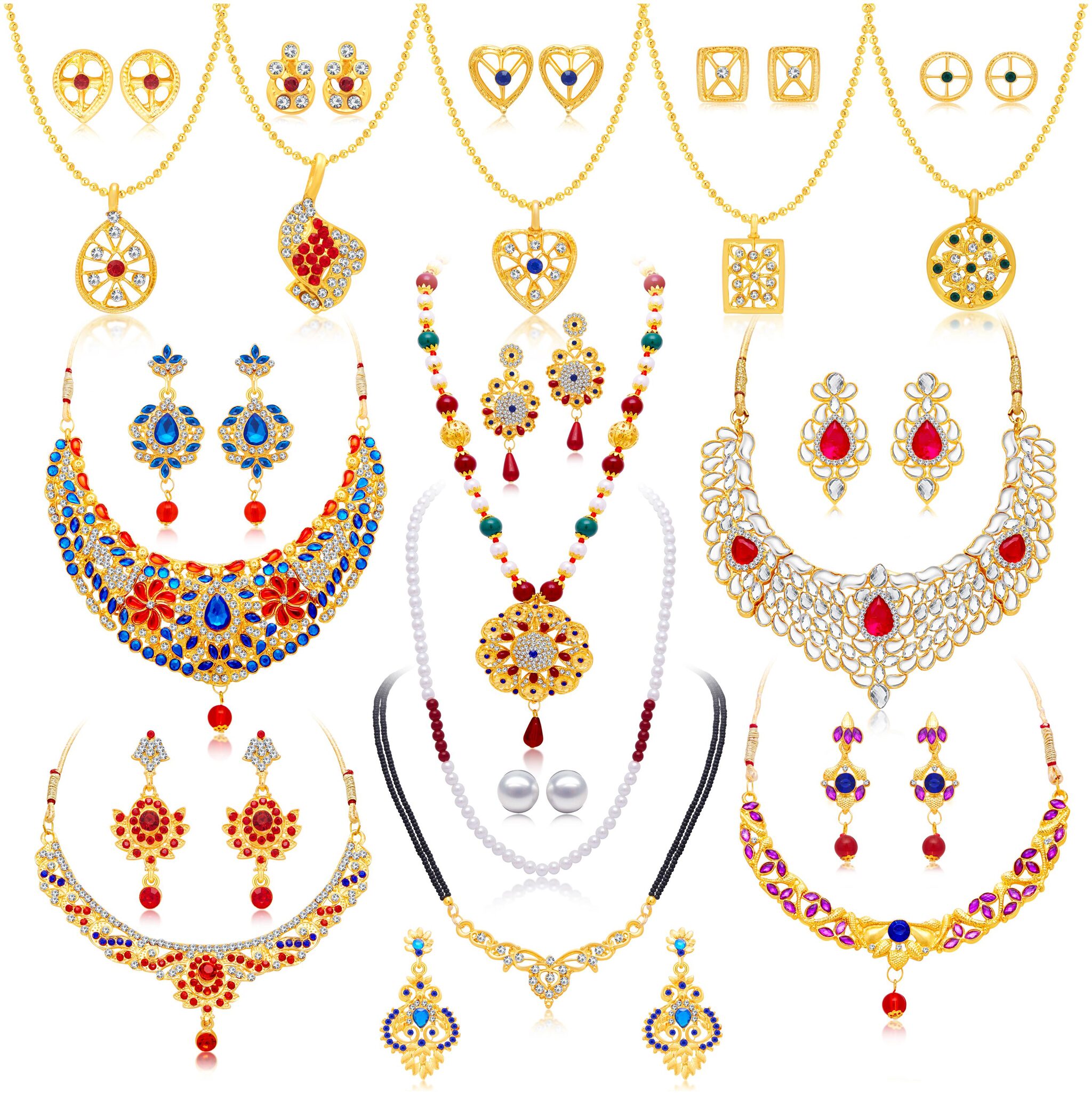 

Sukkhi Jewellery Maha Combo of 7 Necklaces 5 Pendants with Earrings