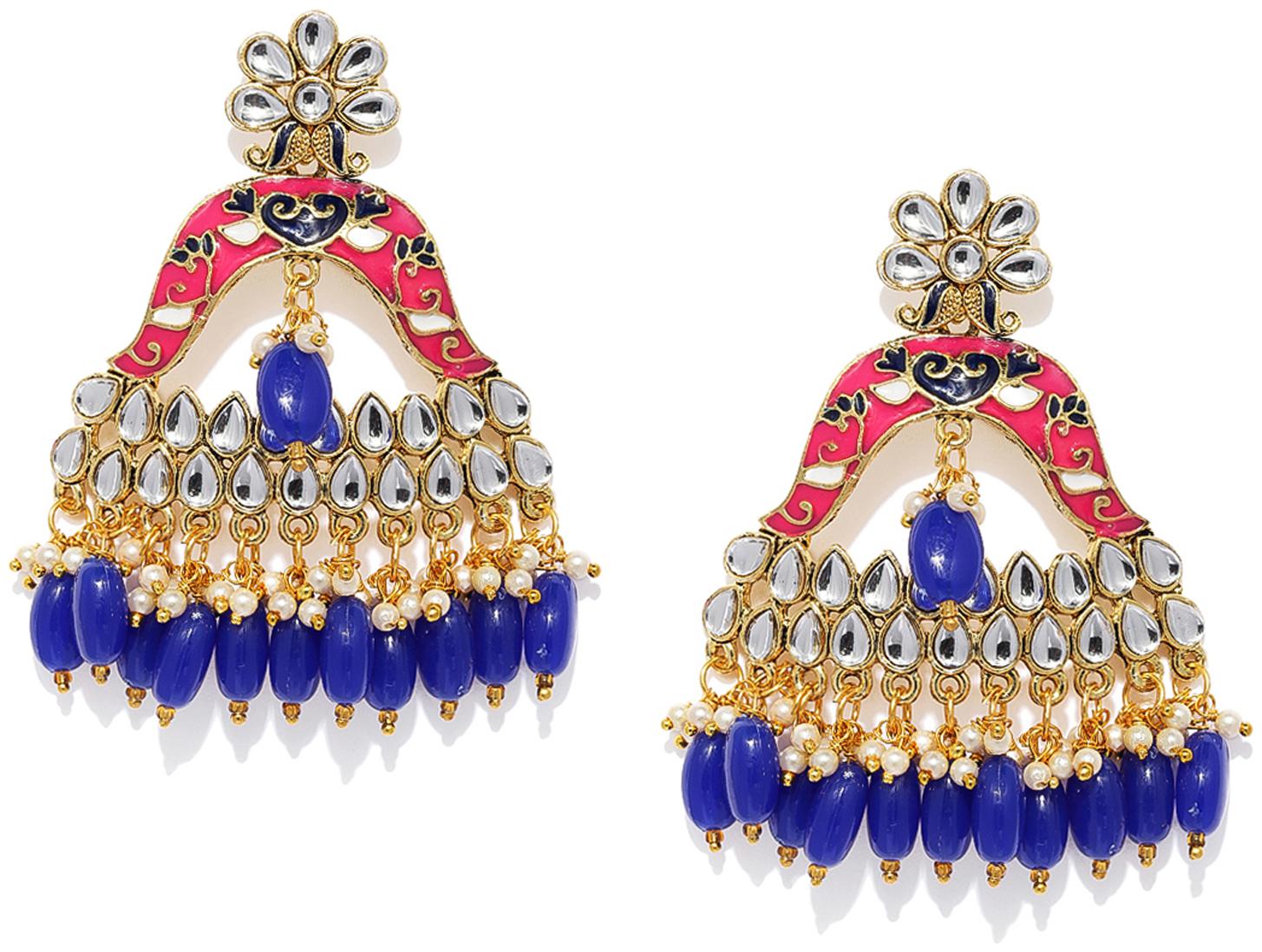 

Sukkhi Lavish Kundan Gold Plated Wedding Jewellery Meenakari Chandelier Earring for Women