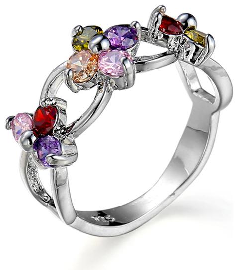 

Sukkhi Lavish Flower Crystal Stone Rhodium Plated Multi Colour Ring for Women