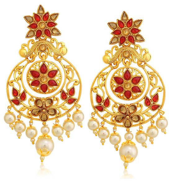 

Sukkhi Lovely LCT Gold Plated Floral Pearl Chandelier Earring For Women