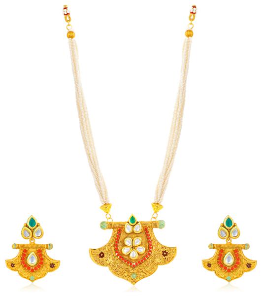 

Sukkhi Luxurious Gold Plated Kundan and Pearl Collar Necklace Set for Women