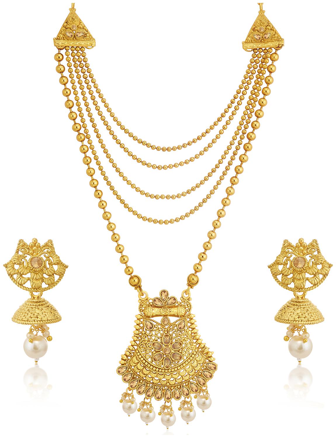 

Sukkhi Amazing LCT Gold Plated Wedding Jewellery Pearl Long Haram Necklace Set For Women